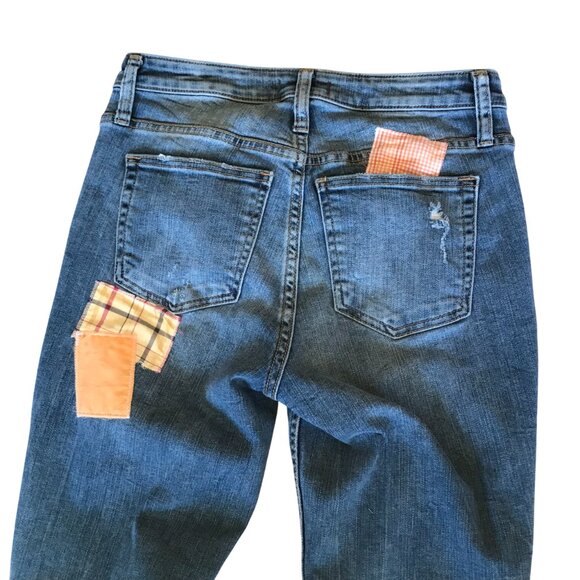 Upcycled Patchwork Jeans, W24 L28.5: Boho Hippie Pants, Spring Pastel Lace - Picture 3 of 13